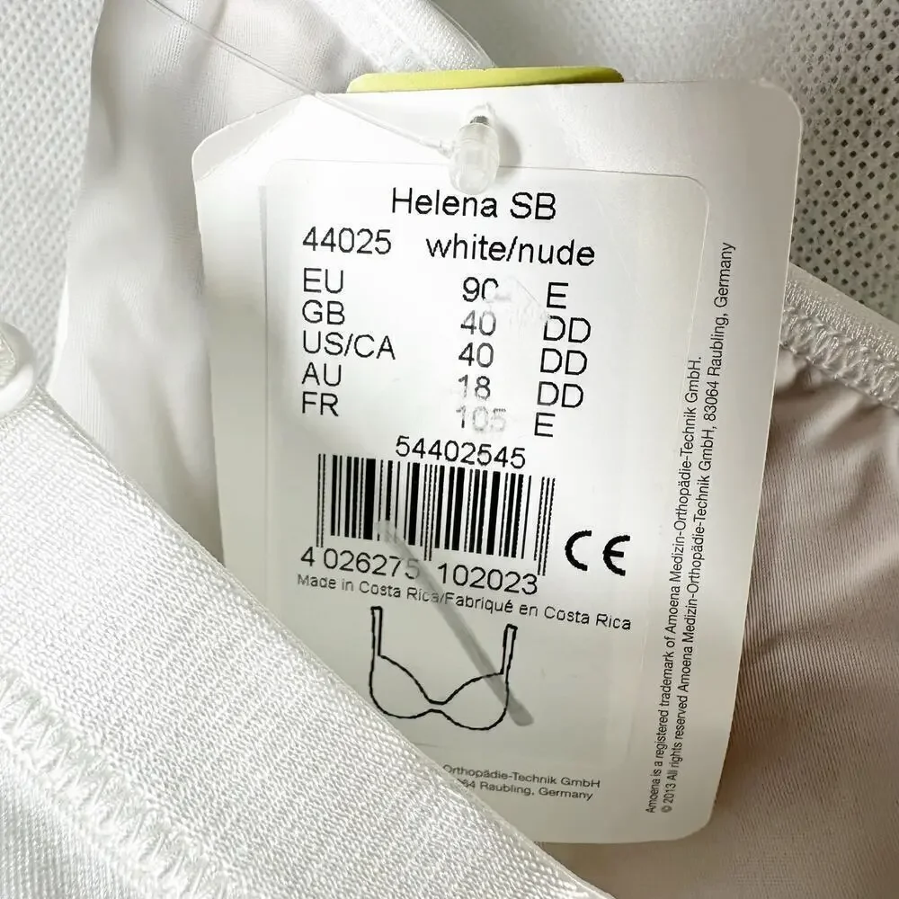 Amoena Helena 44025 Soft Cup Mastectomy Wireless Bra Size 40DD White Nude